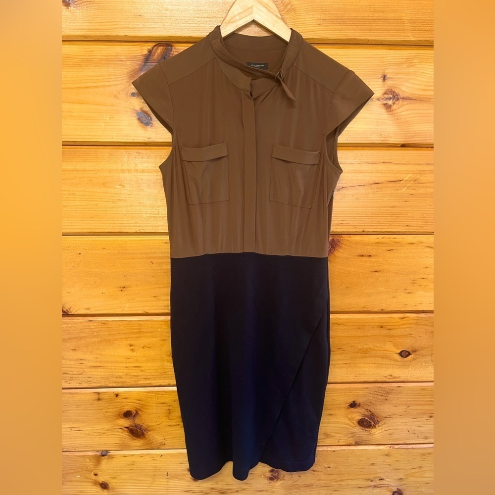Ann Taylor Brown Black Color Block Combo Sheath Dress 2 Stretch Ponte Lovely